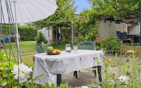 Elso - 5Km from the Sea: Furniture, Outdoor Furniture, Table, Chair, Umbrella, Outdoor Table, Shrub, Garden, Shade
