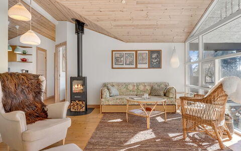 Svenne - 600M from the Sea: Furniture, Interior Design, Flooring, Wood, Ceiling, Floor, Living Room, Room, Couch, Wood Flooring