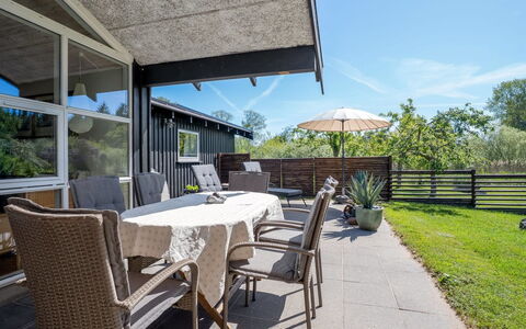 Svenne - 600M from the Sea: Porch, Residential Area, Home, Land Lot, Shade, Roof, Garden, Door, Groundcover, Chair