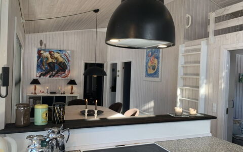 Hedvig - 500M from the Sea: Light Fixture, Interior Design, Ceiling, Lighting, Flooring, Furniture, Kitchen, Countertop, Chandelier, Room