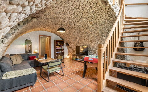 Tabetha - 24Km from the Sea: Wall, Furniture, Interior Design, Ceiling, Flooring, Chair, Stone Wall, Room, Attic, Living Room
