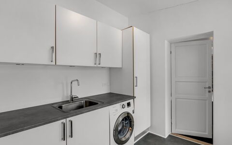 Emma - 700M from the Sea: Flooring, Floor, Interior Design, Major Appliance, Countertop, Kitchen, Ceiling, Room, Cabinetry, Kitchen Appliance