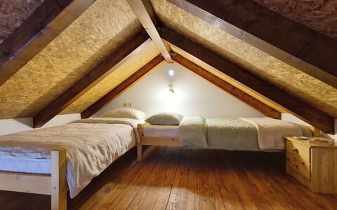 Castel Venier: Flooring, Floor, Wood, Bedroom, Interior Design, Ceiling, Bed, Furniture, Attic, Room