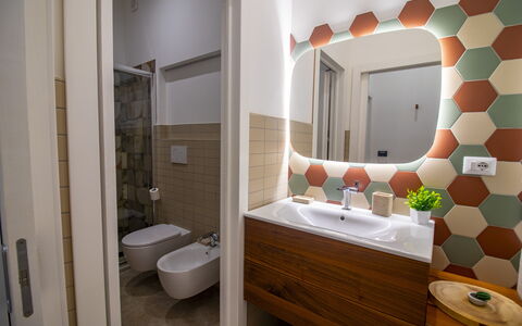 Elementi Luxury Otranto: Interior Design, Flooring, Floor, Ceiling, Plumbing Fixture, Bathroom, Room, Plumbing, Light Fixture, Bathroom Sink
