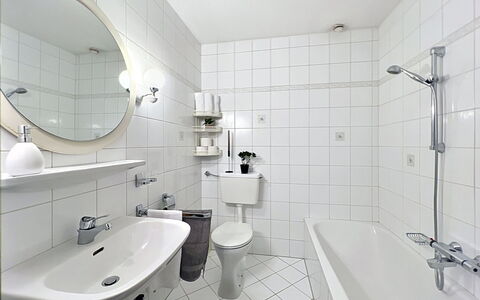 Bergblick: Bathroom, Bathroom Sink, Plumbing Fixture, Interior Design, Sink, Flooring, Toilet, Floor, Tap, Toilet Seat