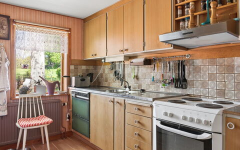 Extorp: Kitchen, Kitchen Appliance, Countertop, Major Appliance, Cabinetry, Furniture, Flooring, Interior Design, Wood, Kitchen Stove