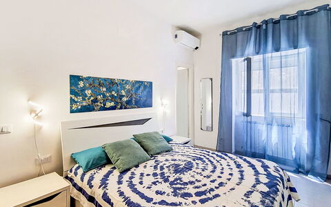 Bemi' Al Mare: Furniture, Blue, Bed, Interior Design, Bedroom, Flooring, Floor, Bedding, Bed Sheet, Room