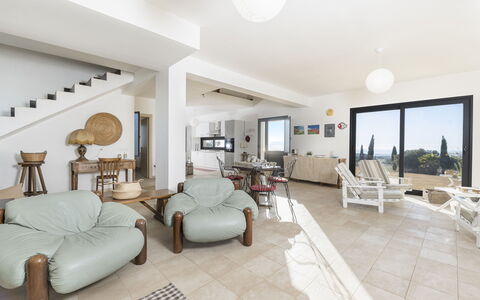 Villa Costa: Furniture, Flooring, Floor, Interior Design, Table, Chair, Ceiling, Home, Apartment, Living Room