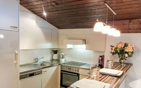 Casa Primavera B31: Interior Design, Kitchen, Furniture, Countertop, Flooring, Wood, Ceiling, Kitchen Appliance, Major Appliance, Light Fixture