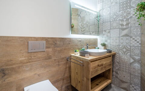 Flims 796: Flooring, Plumbing Fixture, Floor, Bathroom, Wood, Interior Design, Bathroom Cabinet, Bathroom Sink, Sink, Toilet