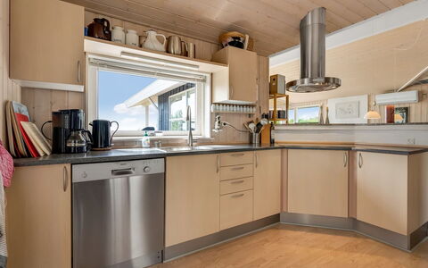 Adelinde - 300M from the Sea: Kitchen, Countertop, Kitchen Appliance, Flooring, Interior Design, Wood, Cabinetry, Furniture, Major Appliance, Floor
