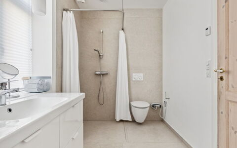 Frænde - 500M from the Sea: Flooring, Floor, Wall, Interior Design, Bathroom, Plumbing Fixture, Ceiling, Bathroom Cabinet, Room, Plumbing
