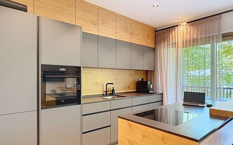 Apartment Places2Be: Kitchen, Countertop, Kitchen Appliance, Flooring, Wood, Cabinetry, Interior Design, Furniture, Major Appliance, Floor