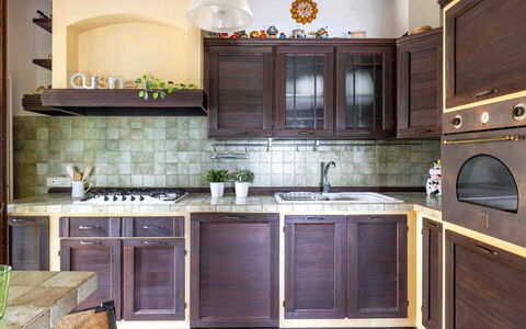 Casa Dolceconero: Kitchen, Wood, Cabinetry, Interior Design, Countertop, Furniture, Kitchen Appliance, Flooring, Major Appliance, Cupboard