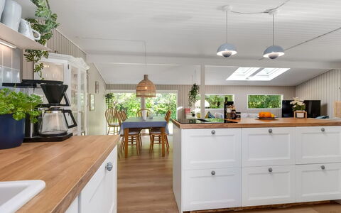 Skuli - 300M from the Sea: Kitchen, Countertop, Flooring, Cabinetry, Interior Design, Furniture, Wood, Kitchen Appliance, Light Fixture, Floor