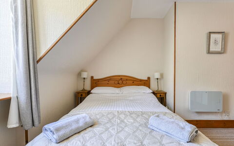 Coach House on Aigas Golf Course: Bed, Bedroom, Wood, Furniture, Bed Sheet, Bedding, Interior Design, Floor, Home, Bed Frame