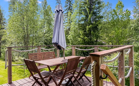 Villa Kaidanjylhä: Wood, Furniture, Hardwood, Chair, Deck, Wood Stain, Outdoor Furniture, Wood Flooring, Plank, Porch