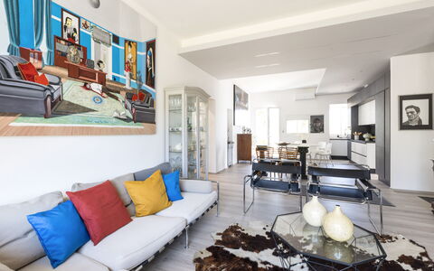 Art&Sea House: Furniture, Interior Design, Couch, Flooring, Living Room, Floor, Table, Ceiling, Room, Apartment