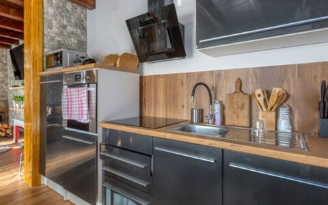 Plitvička Jezera: Kitchen, Countertop, Kitchen Appliance, Furniture, Wood, Major Appliance, Flooring, Interior Design, Cabinetry, Home Appliance