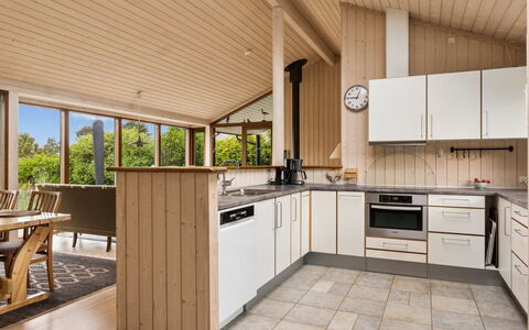 Stasia - 50M from the Sea: Kitchen, Interior Design, Furniture, Flooring, Wood, Floor, Countertop, Ceiling, Cabinetry, Wood Flooring