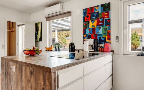 Heloise - 900M from the Sea: Kitchen, Countertop, Kitchen Appliance, Interior Design, Flooring, Major Appliance, Furniture, Cabinetry, Wood, Floor