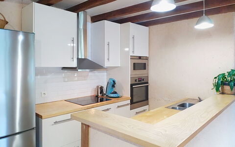 L'Ancienne Ferme: Countertop, Furniture, Kitchen, Kitchen Appliance, Cabinetry, Flooring, Interior Design, Major Appliance, Wood, Floor