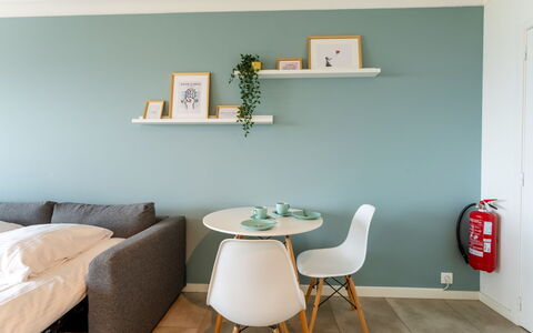 Poseidon with Seaview & Parking: Furniture, Interior Design, Flooring, Floor, Ceiling, Room, Lighting, Picture Frame, Living Room