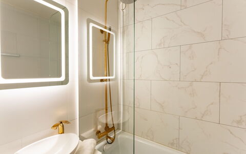 Poseidon with Seaview & Parking: Wall, Interior Design, Bathroom, Plumbing Fixture, Flooring, Plumbing, Tap, Tile, Design