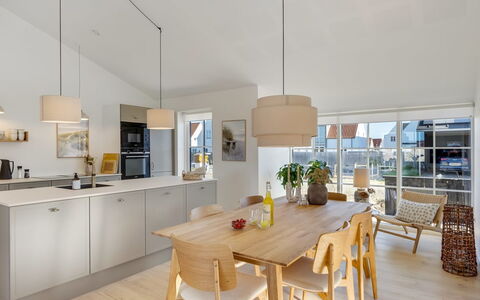 Raimund - 600M from the Sea: Furniture, Interior Design, Flooring, Floor, Kitchen, Countertop, Light Fixture, Wood, Ceiling, Kitchen & Dining Room Table