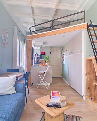 Le Moulin du Loup: Interior Design, Apartment, Balcony, Hardwood, Wood Stain, Wood Flooring, Handrail, Daylighting, Hotel, Penthouse Apartment
