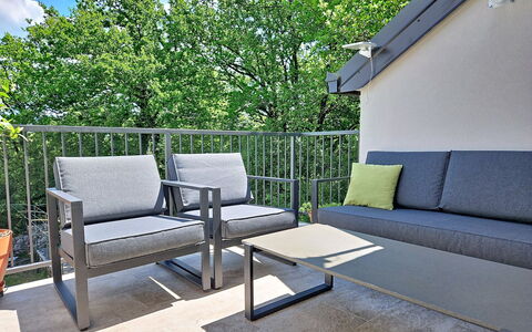 Orba: Interior Design, Apartment, Balcony, Hardwood, Wood Stain, Wood Flooring, Handrail, Daylighting, Hotel, Penthouse Apartment