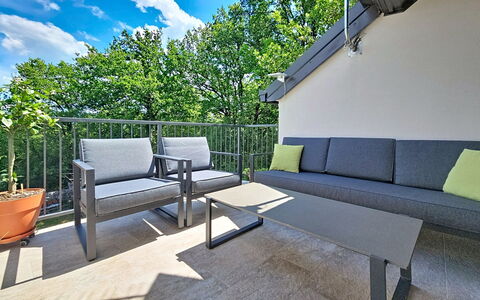Orba: Interior Design, Apartment, Balcony, Hardwood, Wood Stain, Wood Flooring, Handrail, Daylighting, Hotel, Penthouse Apartment