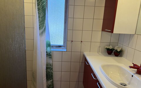 Haley - 380M from the Sea: Flooring, Bathroom Sink, Floor, Plumbing Fixture, Interior Design, Bathroom Cabinet, Sink, Bathroom, Plumbing, Room