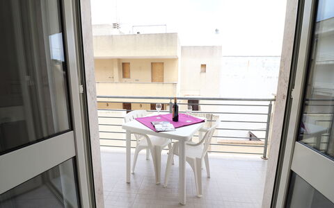 Marta: Floor, Furniture, Interior Design, Chair, Balcony, Apartment, Glass, Wood Stain, Hardwood, Outdoor Furniture