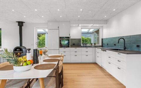 Aischa - 1.5Km from the Sea: Kitchen, Flooring, Countertop, Interior Design, Wood, Furniture, Floor, Kitchen Appliance, Ceiling, Wood Flooring