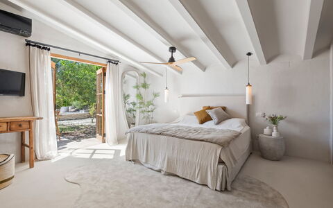 Prana: Ceiling, Interior Design, Flooring, Floor, Bedroom, Lighting, Home, Furniture, Bed, Room