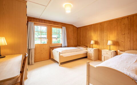 Chalet Cauma: Wood, Bedroom, Bed, Hardwood, Wood Stain, Bed Frame, Bedding, Window Treatment, Curtain, Wood Flooring