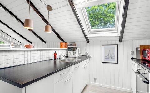 Ragnborg - 700M from the Sea: Kitchen, Wood, Ceiling, Interior Design, Flooring, Countertop, Major Appliance, Attic, Cabinetry, Kitchen Appliance