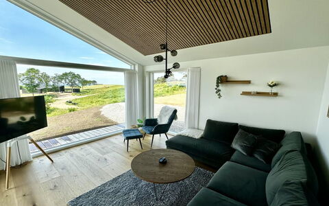 Theodora - 600M from the Sea: Ceiling, Living Room, Wood Flooring, Hardwood, Plank, Couch, Penthouse Apartment