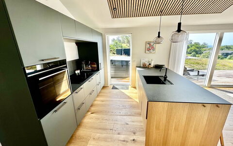 Theodora - 600M from the Sea: Kitchen, Countertop, Flooring, Furniture, Interior Design, Kitchen Appliance, Floor, Wood, Wood Flooring, Cabinetry