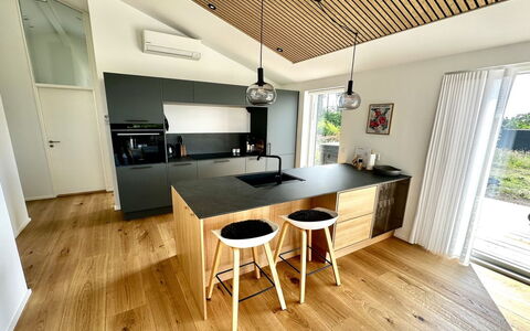 Theodora - 600M from the Sea: Furniture, Interior Design, Flooring, Countertop, Kitchen, Wood, Floor, Wood Flooring, Ceiling, Cabinetry