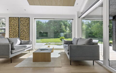 Theodora - 600M from the Sea: Flooring, Interior Design, Floor, Furniture, Living Room, Ceiling, Home, Couch, Wood Flooring