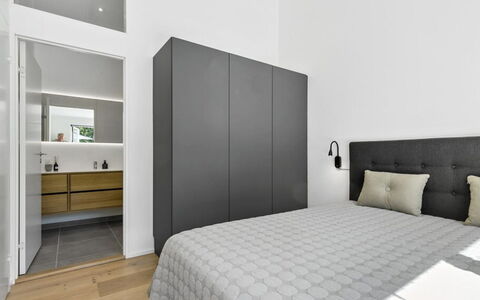Theodora - 600M from the Sea: Furniture, Interior Design, Bedroom, Bed, Flooring, Wall, Floor, Wood, Ceiling, Room