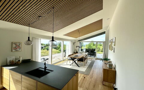 Theodora - 600M from the Sea: Interior Design, Wood, Ceiling, Flooring, Furniture, Floor, Wood Flooring, Kitchen & Dining Room Table, Home, Kitchen