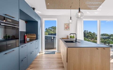 Theodora - 600M from the Sea: Kitchen, Countertop, Wood, Flooring, Furniture, Interior Design, Kitchen Appliance, Cabinetry, Floor, Ceiling