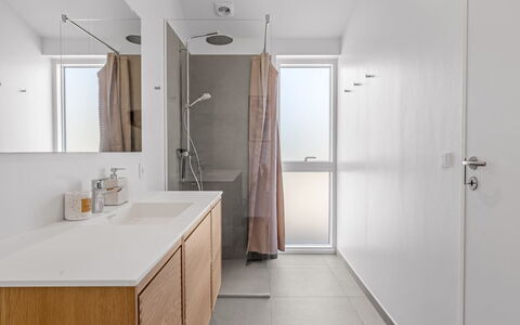 Theodora - 600M from the Sea: Flooring, Floor, Interior Design, Plumbing Fixture, Wall, Bathroom Sink, Sink, Wood, Bathroom Cabinet, Bathroom