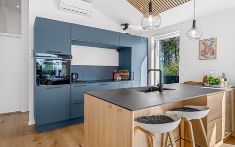 Theodora - 600M from the Sea: Furniture, Countertop, Kitchen, Interior Design, Flooring, Cabinetry, Kitchen Appliance, Floor, Wood, Ceiling