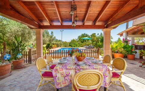 Cas Pobler: Furniture, Table, Resort, Chair, Eco Hotel, Garden, Outdoor Furniture, Shade, Patio, Hacienda