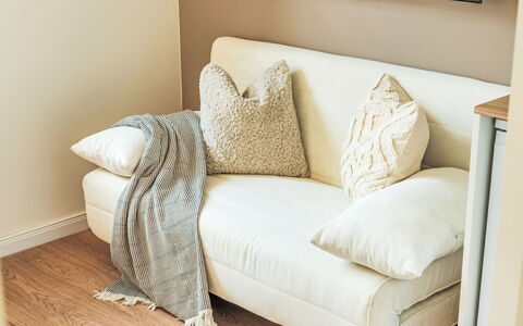 Soukenická: Furniture, Interior Design, Couch, Cushion, Wood, Floor, Flooring, Throw Pillow, Textile, Living Room