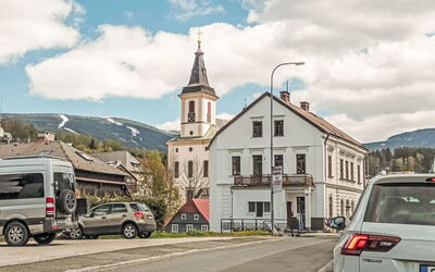 Rokytnice Nad Jizerou 2: Building, Road Surface, Town, Steeple, Road, Street, Human Settlement, Thoroughfare, Spire, Suburb